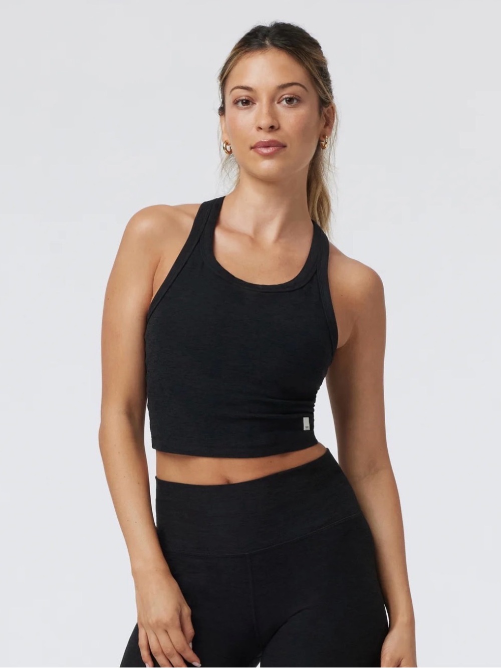 Vuori Elevation Racerback Crop Tank in Black Heather